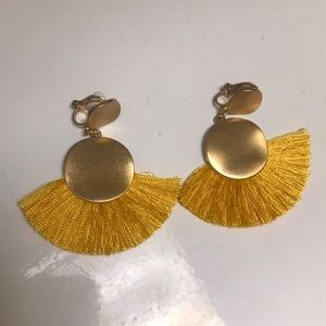 Yellow Fringe Clip On Earrings